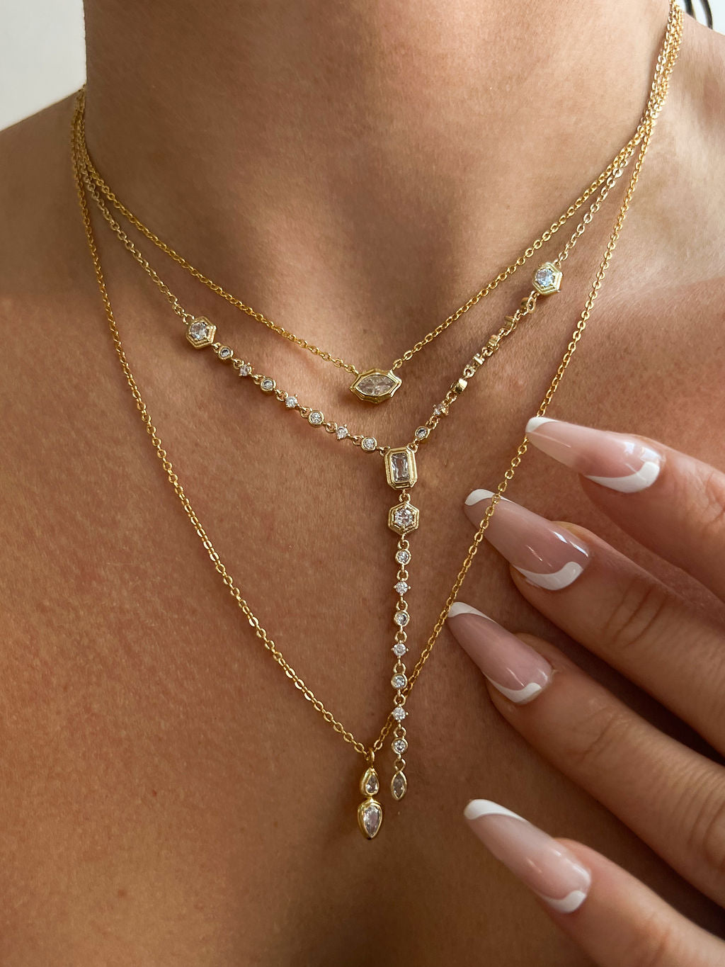 Stellar Bezel Charm Necklace Set- Silver