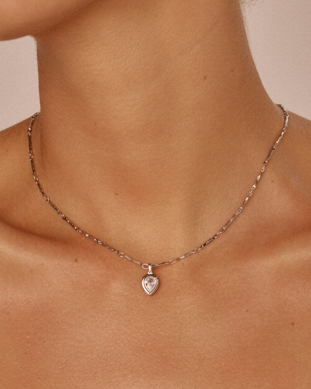 The Pear Double Bezel Charm Necklace