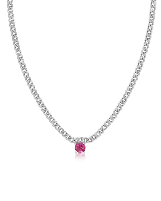 Bardot Stud Necklace- Pink- Silver