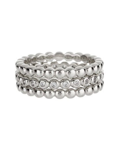 Beaded Diamonte Ring Set- Silver
