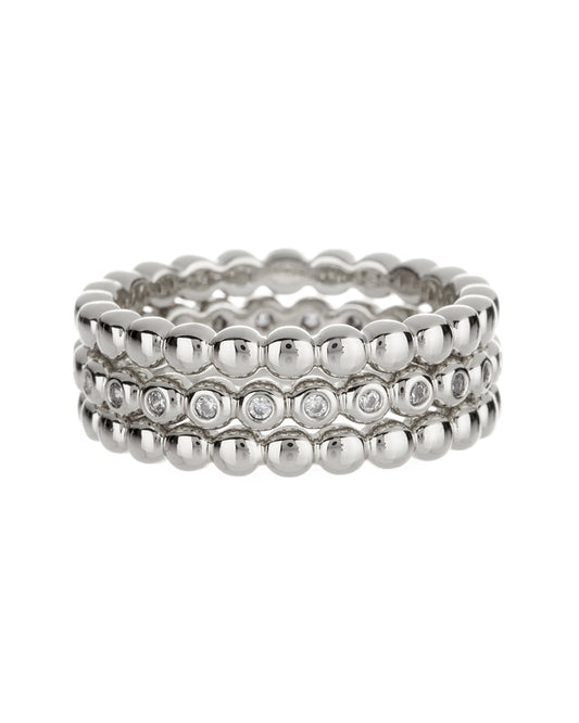 Beaded Diamonte Ring Set- Silver