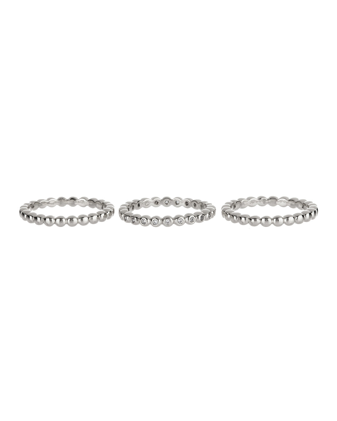 Beaded Diamonte Ring Set- Silver