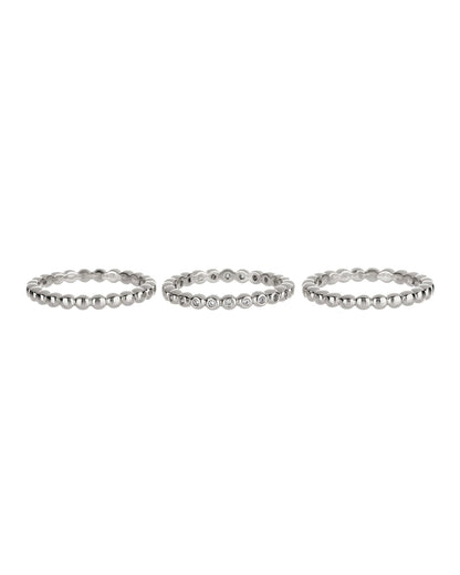 Beaded Diamonte Ring Set- Silver