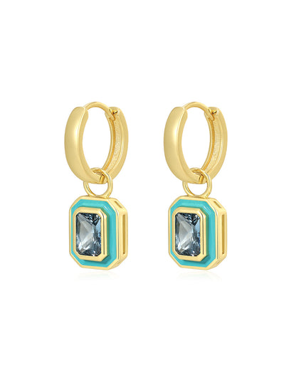 Bezel Huggies- Turquoise- Gold