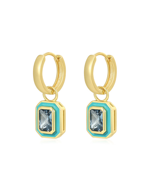 Bezel Huggies- Turquoise- Gold