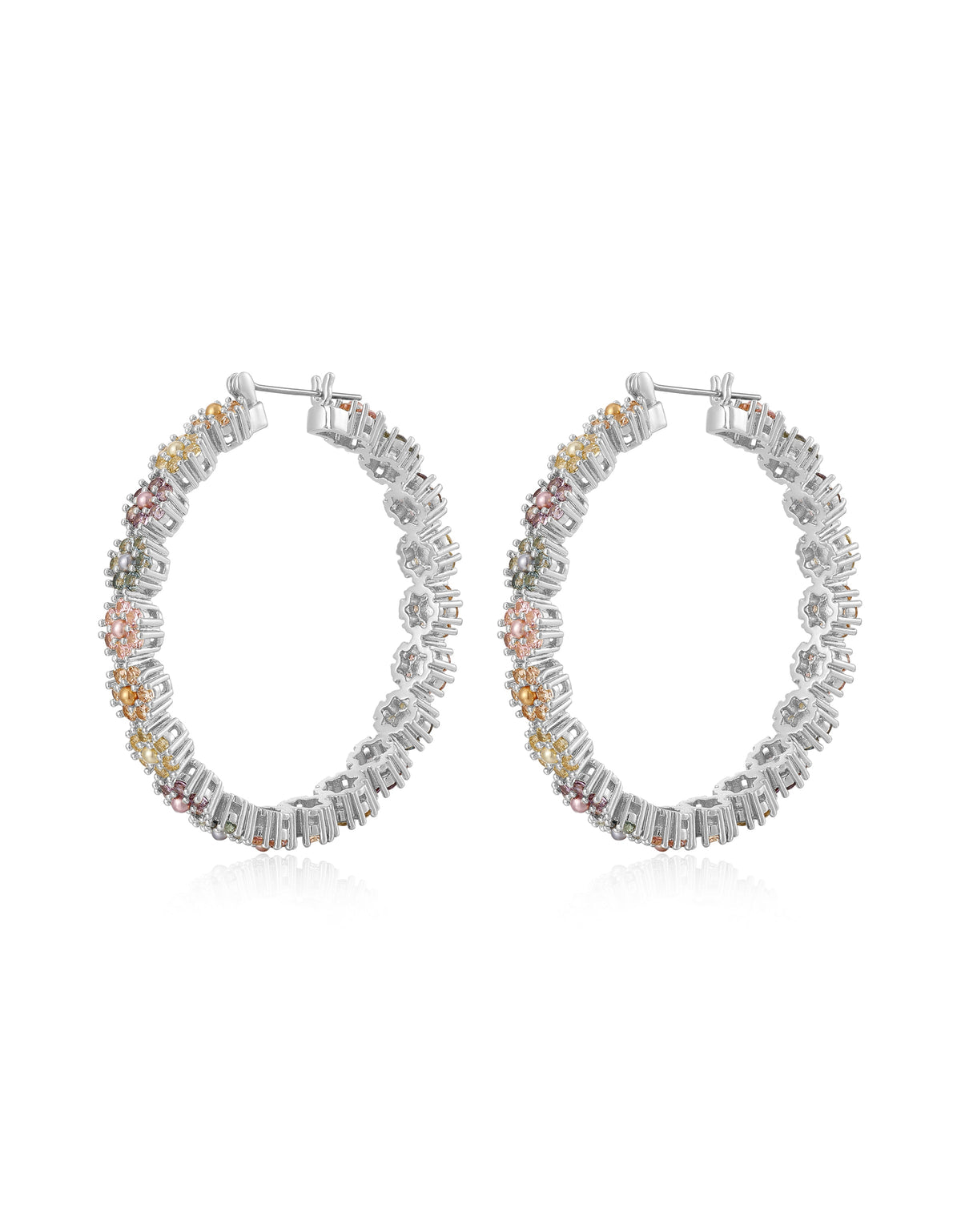 Daisy Studs Hoops- Silver