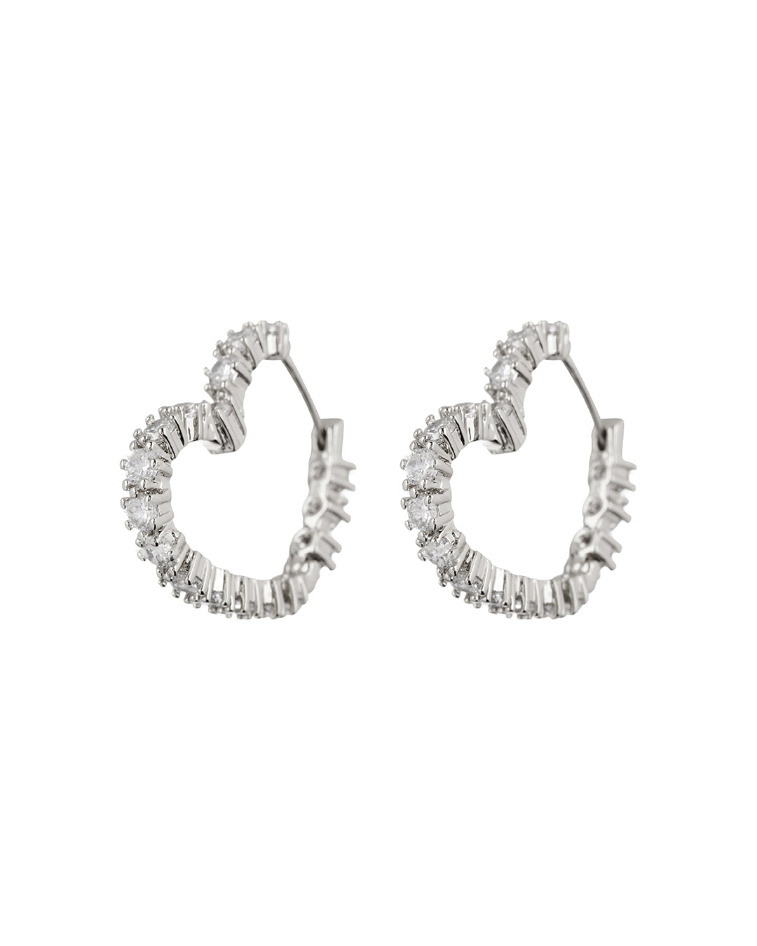 Diamond Heart Bijoux Hoops- Silver
