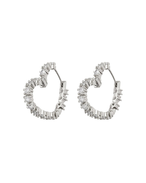Diamond Heart Bijoux Hoops- Silver