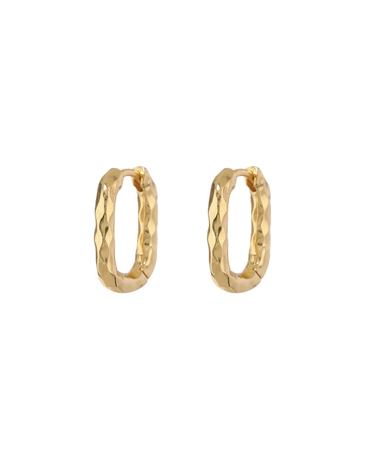 Hammered Chain Link Huggies- Gold