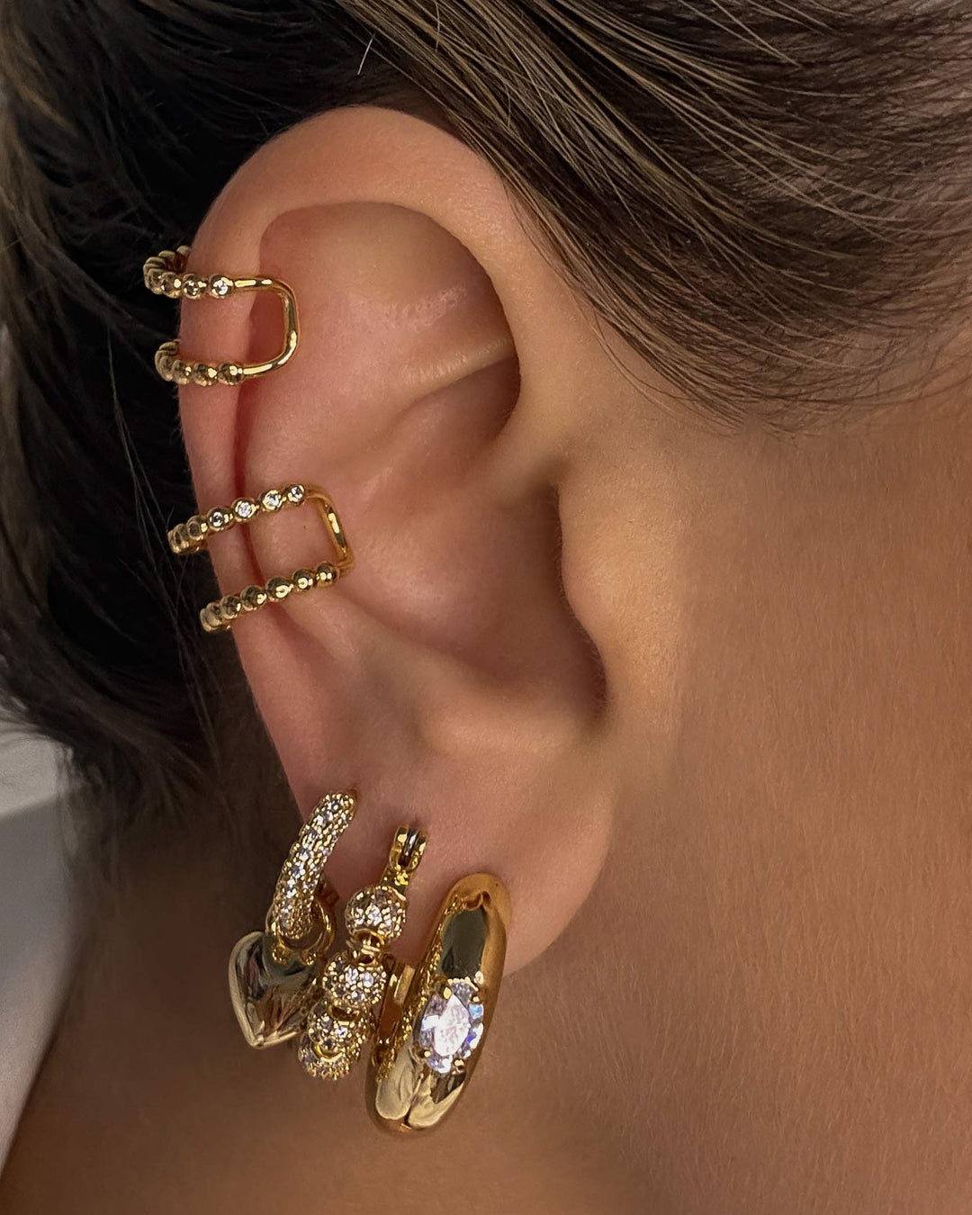 Stone Orb Hoops- Silver