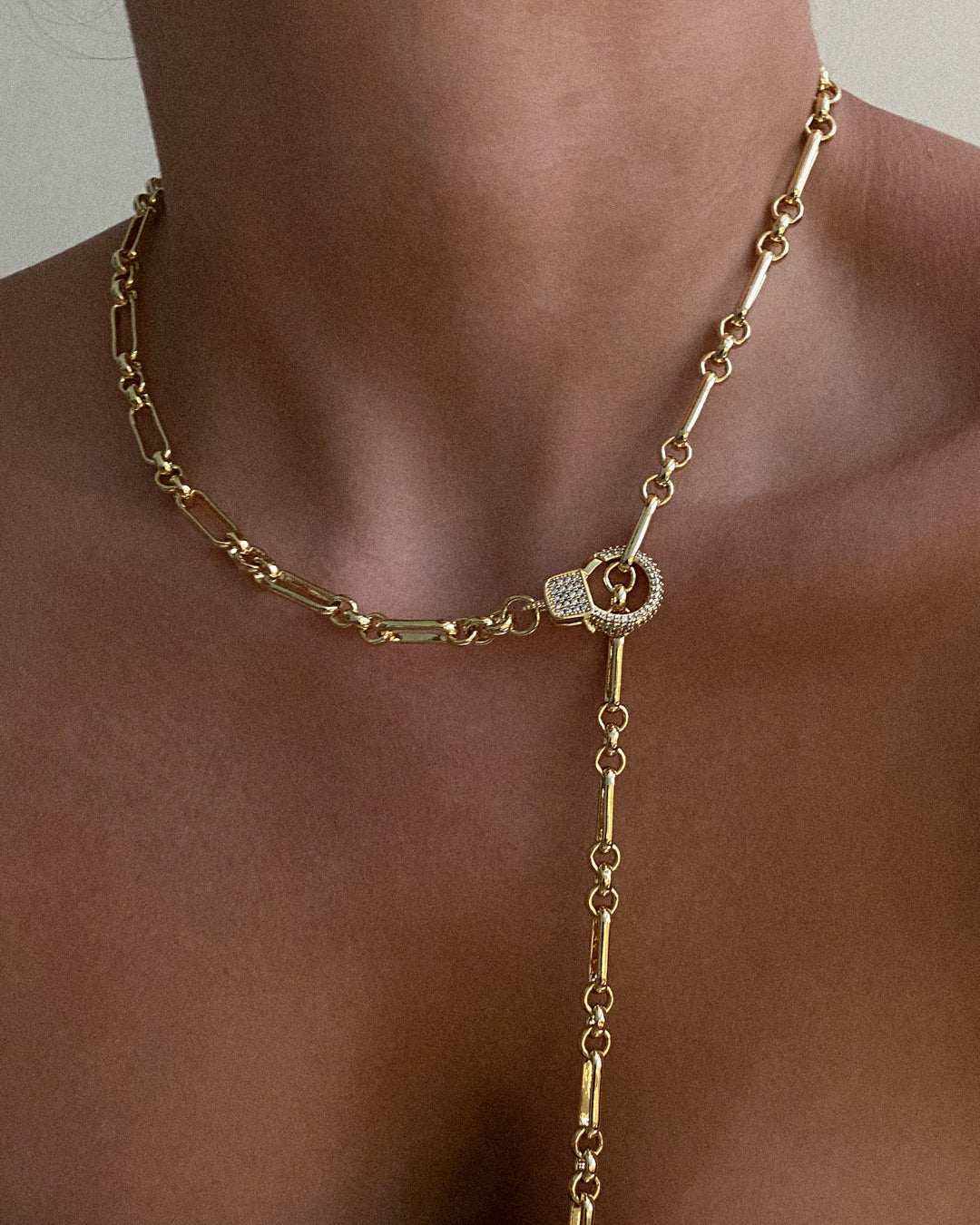 Pave Clasp Lariat- Gold