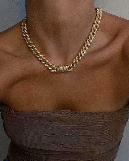 Pave Cuban Link Necklace- Silver