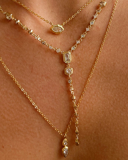 Stellar Bezel Charm Necklace Set- Silver