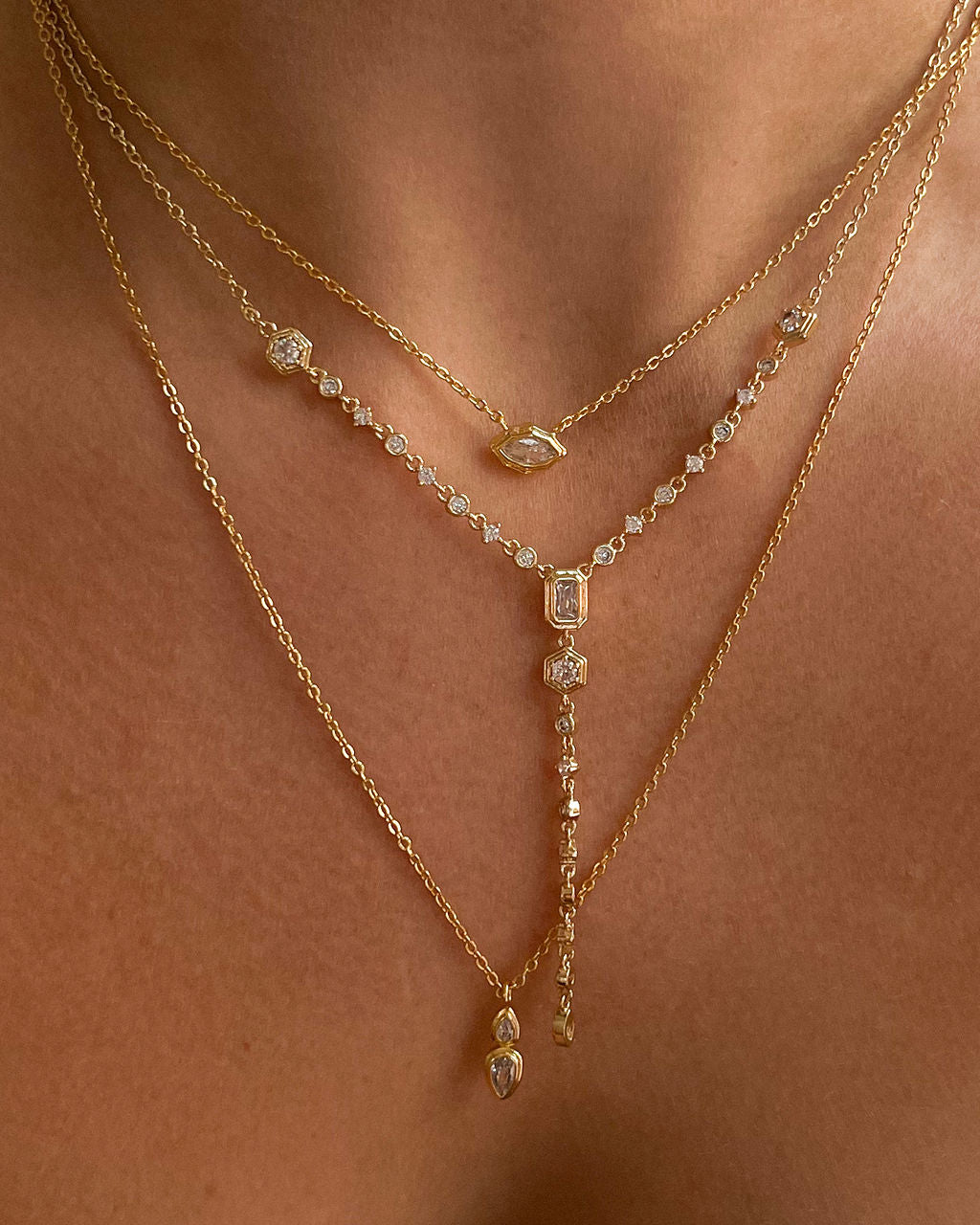 Stellar Bezel Charm Necklace Set- Silver
