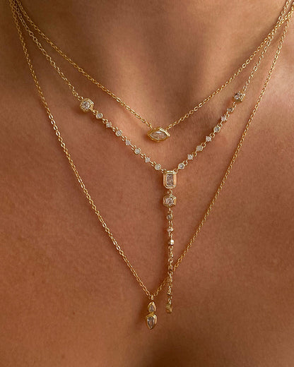 Stellar Bezel Charm Necklace Set- Silver