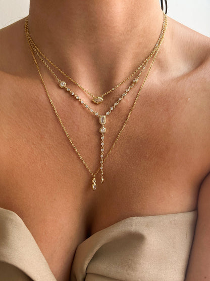 Stellar Bezel Charm Necklace Set- Silver