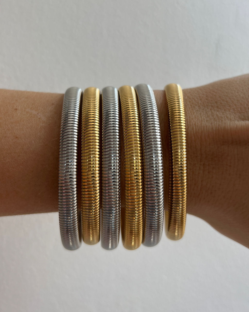 Mini Flex Snake Chain Bracelet- Set of 3 (7mm wide)- Silver (Ships Mid March)