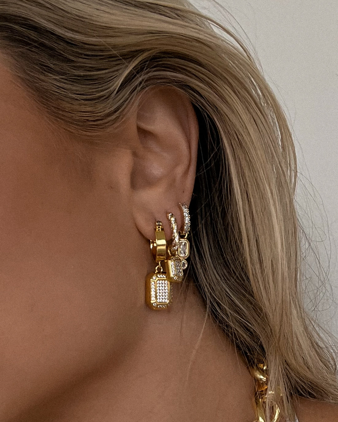 Faceted Diamond Statement Hoops- Gold