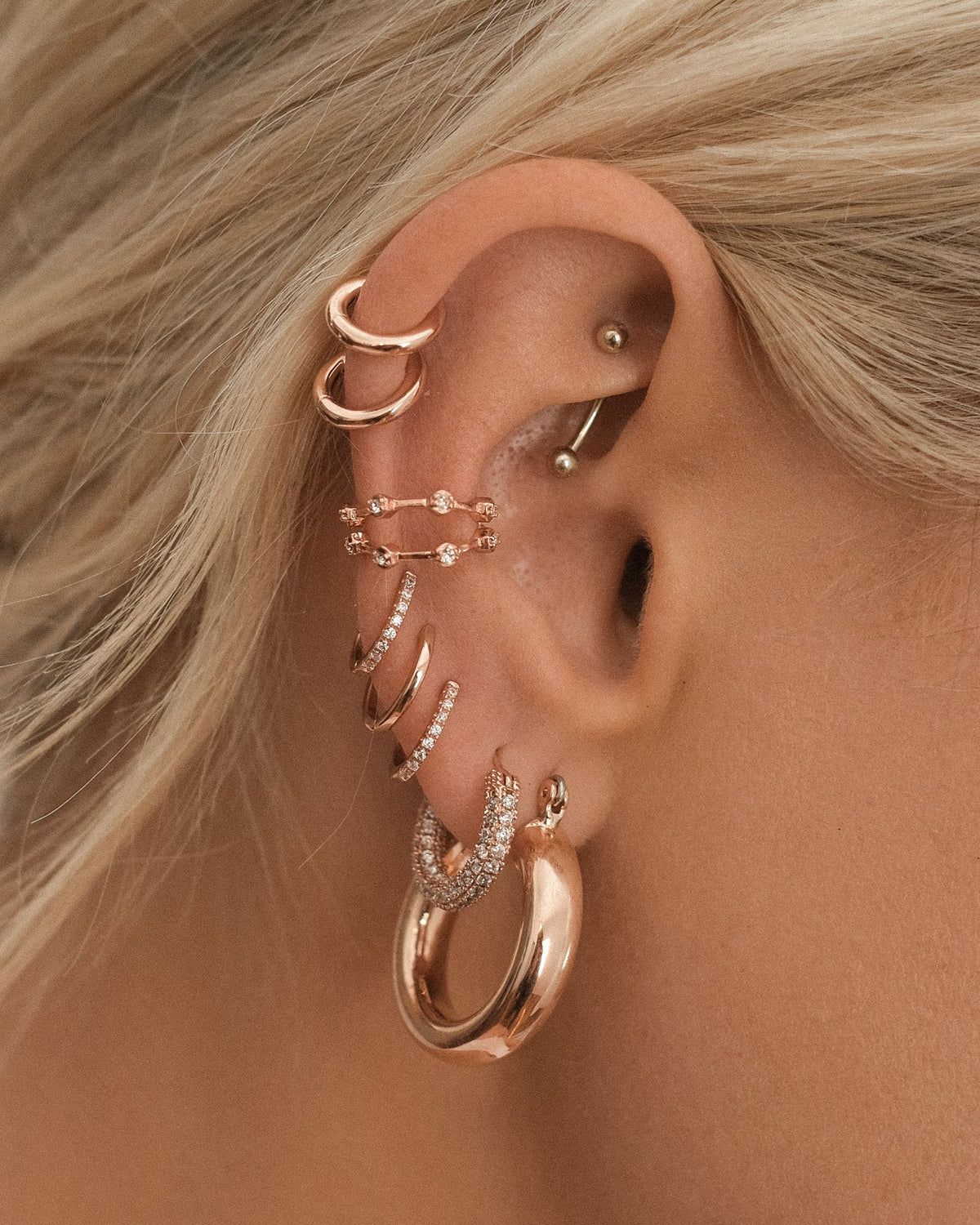 Pave Hex Ear Cuff - Rose Gold