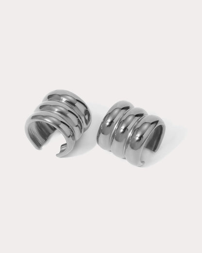 The Ridged Positano Ear Cuff Set- Silver