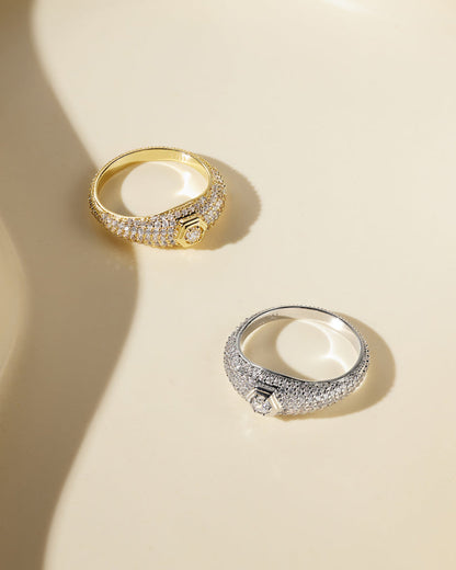 Pave Hex Signet Ring- Silver
