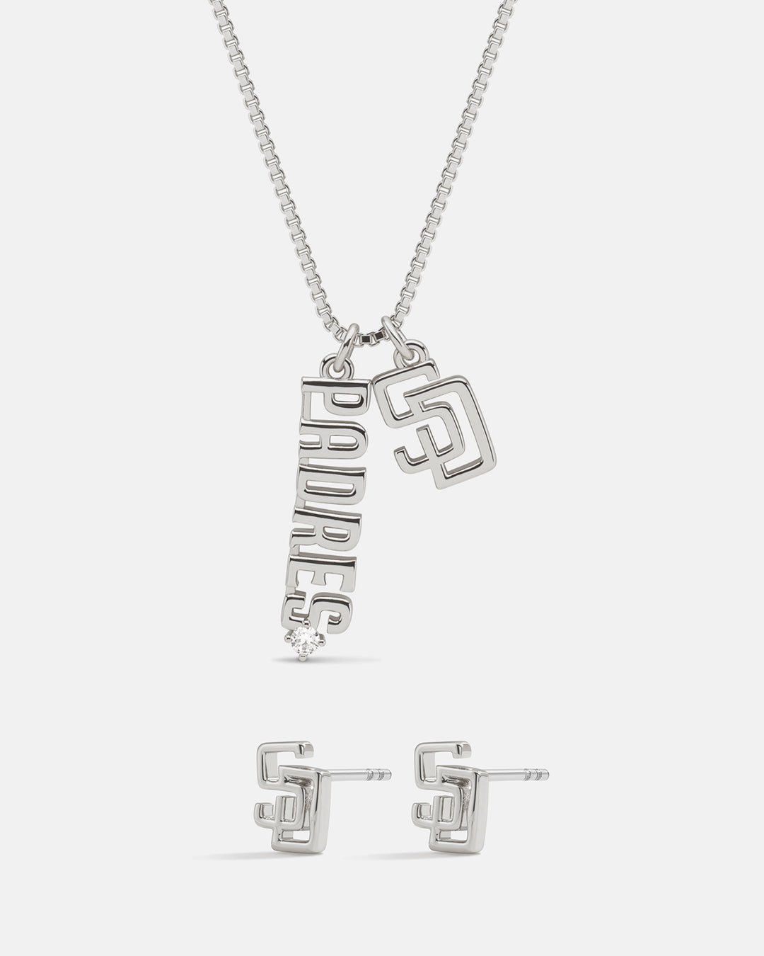 Bijoux MLB Logo Studs & Layered Nameplate Necklace Bundle - Silver