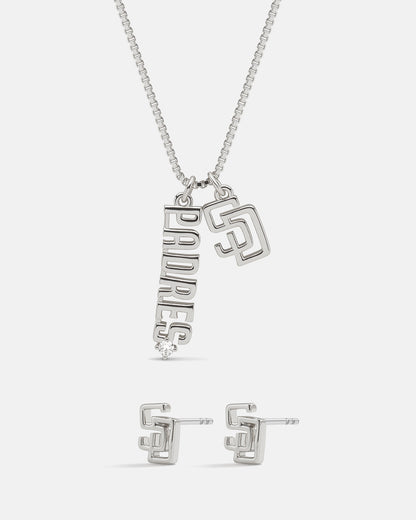 Bijoux MLB Logo Studs & Layered Nameplate Necklace Bundle - Silver