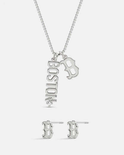 Bijoux MLB Logo Studs & Layered Nameplate Necklace Bundle - Silver