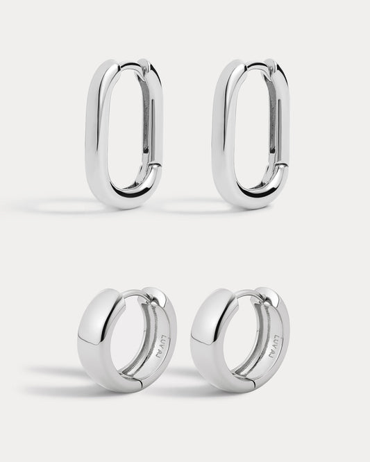 Monaco Huggies & Chain Link Huggies - Silver (Ships Mid March)