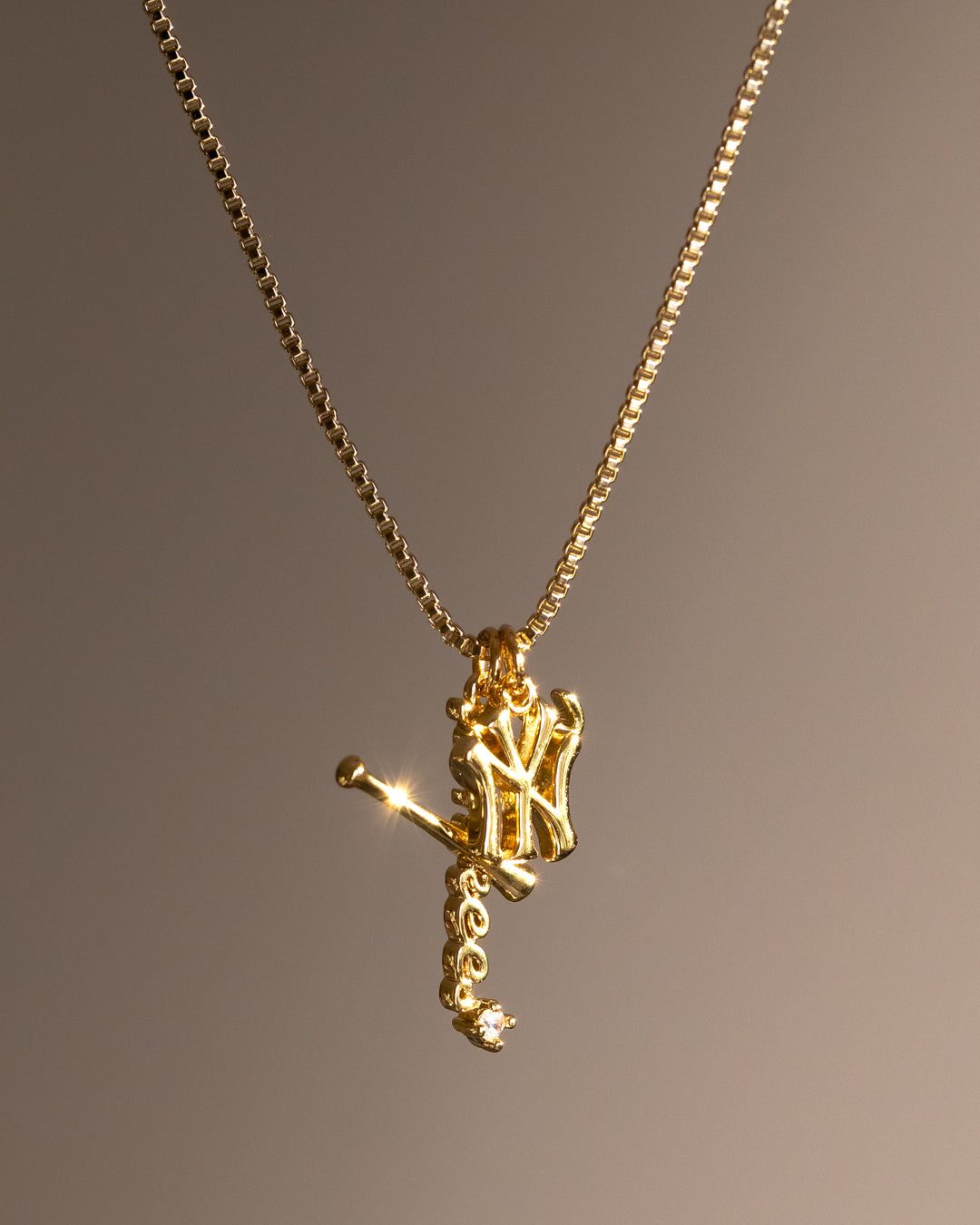 Bijoux MLB Logo Studs & Layered Nameplate Necklace Bundle - Gold