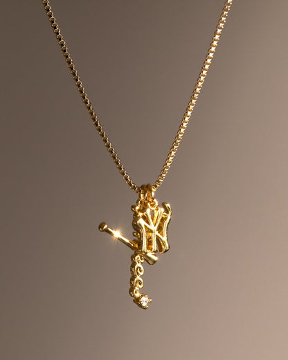 Bijoux MLB Logo Studs & Layered Nameplate Necklace Bundle - Gold
