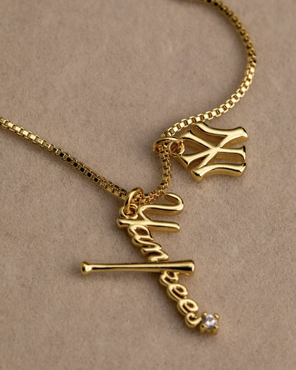 Bijoux MLB Logo Studs & Layered Nameplate Necklace Bundle - Silver