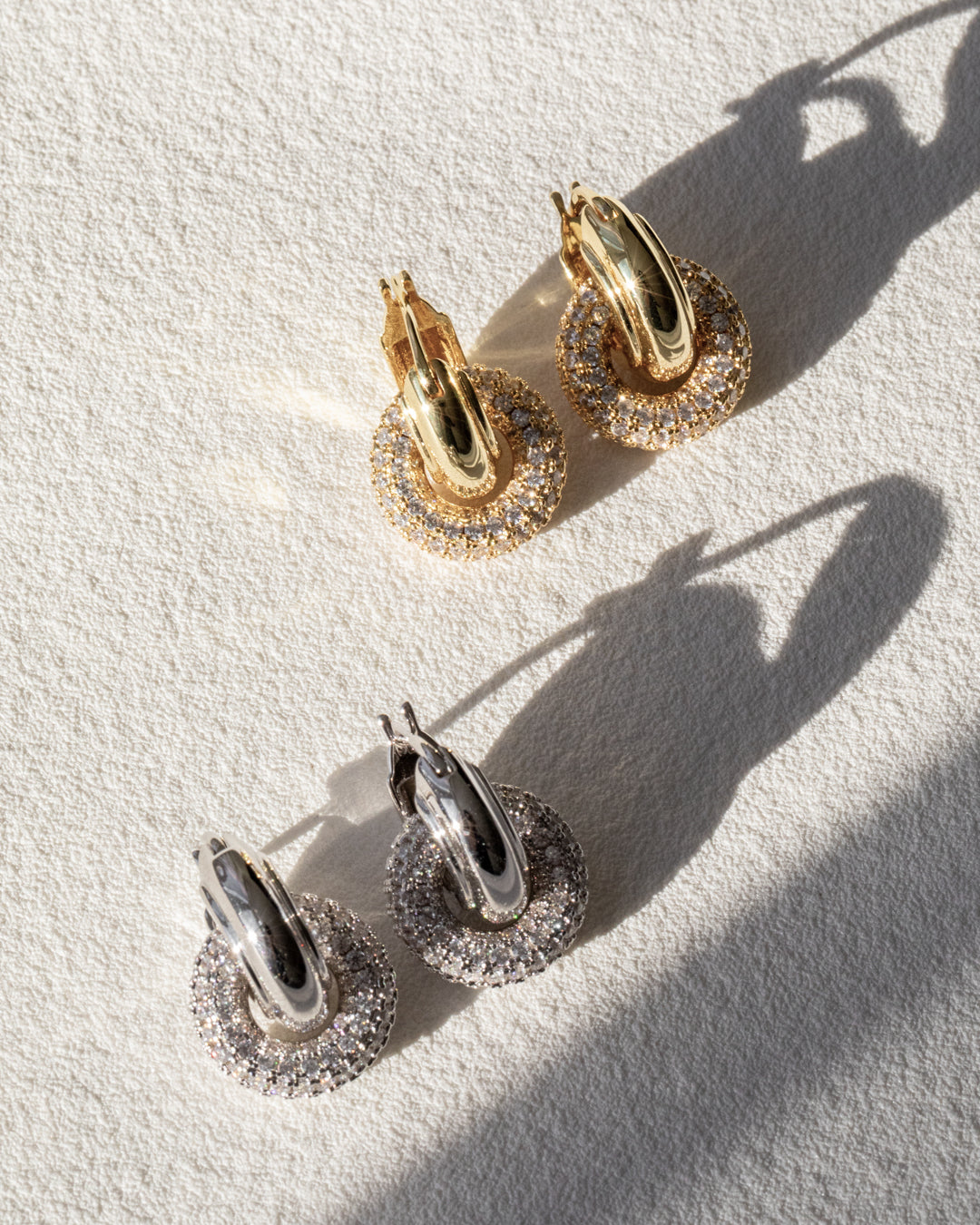 Baby Pave Huggies & Pave Interlock Hoops - Silver