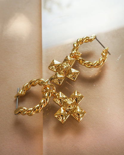 Molten Cross Twisted Hoops- Silver