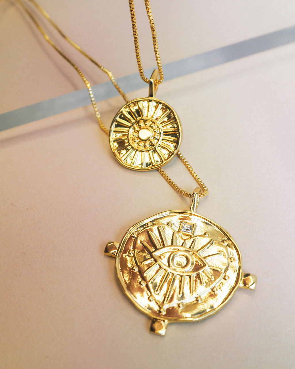 Evil Eye Double Coin Necklace- Gold