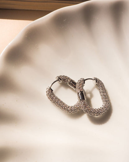XL Pave Chain Link Hoops- Silver