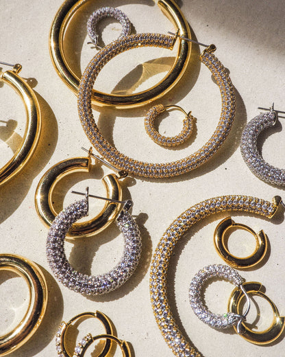 Pave Baby Amalfi Hoops- Gold (Ships Late March)