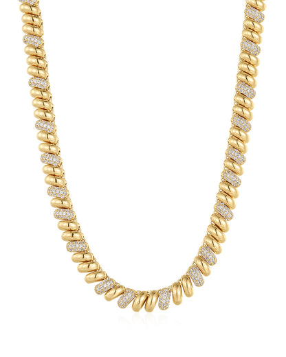 Pave Ridged Marbella Necklace- Gold