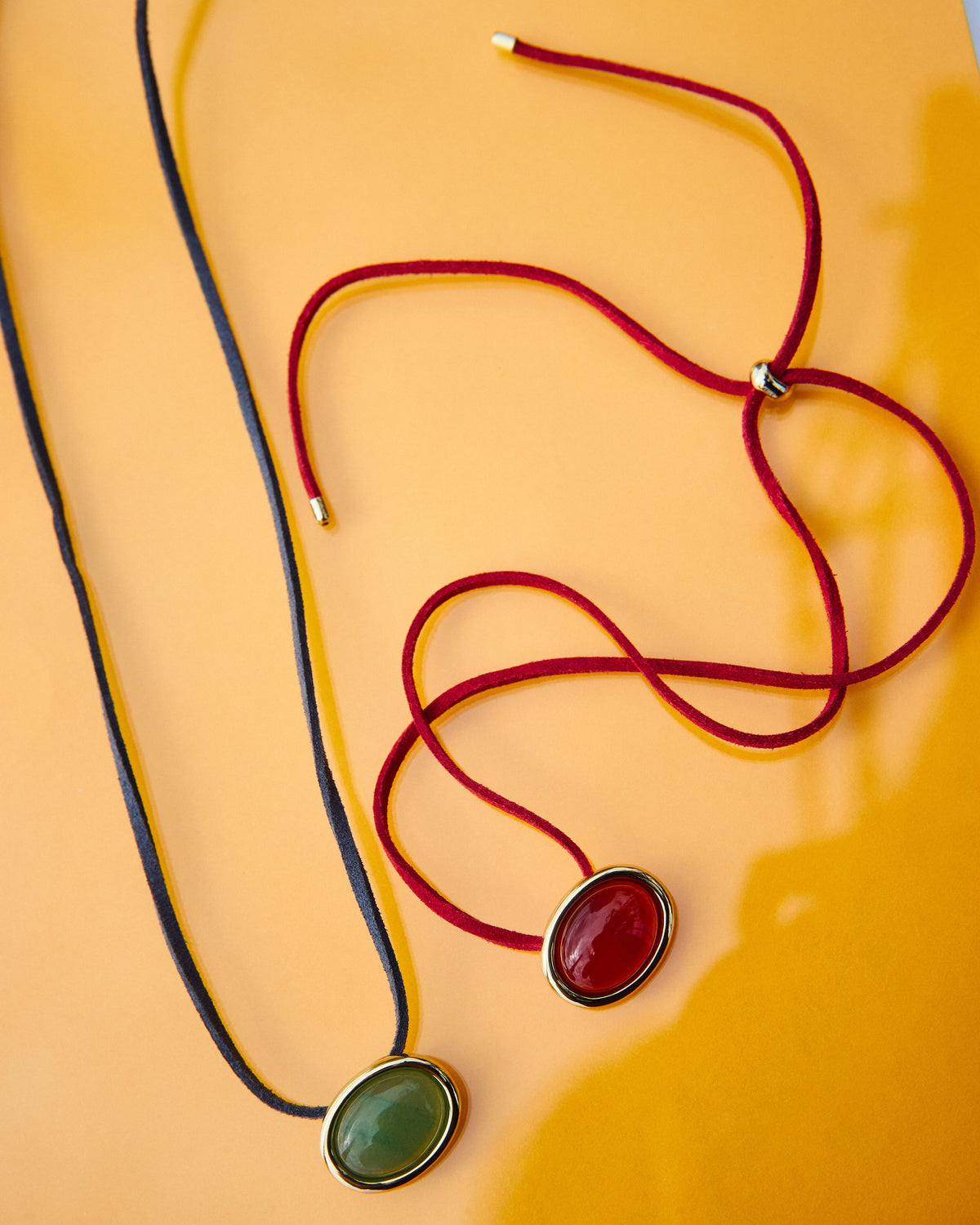 Sunset Stone Cord Necklace- Red
