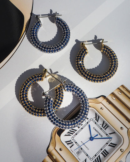 Pave Baby Amalfi Hoops- Blue Sapphire- Silver