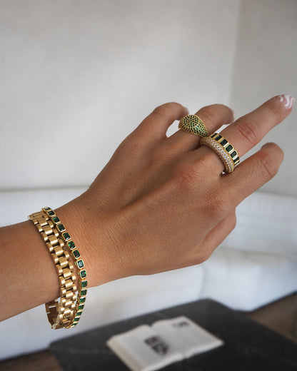Pave Signet Ring- Emerald Green- Gold