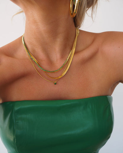 Mini Ballier Necklace- Emerald Green- Silver