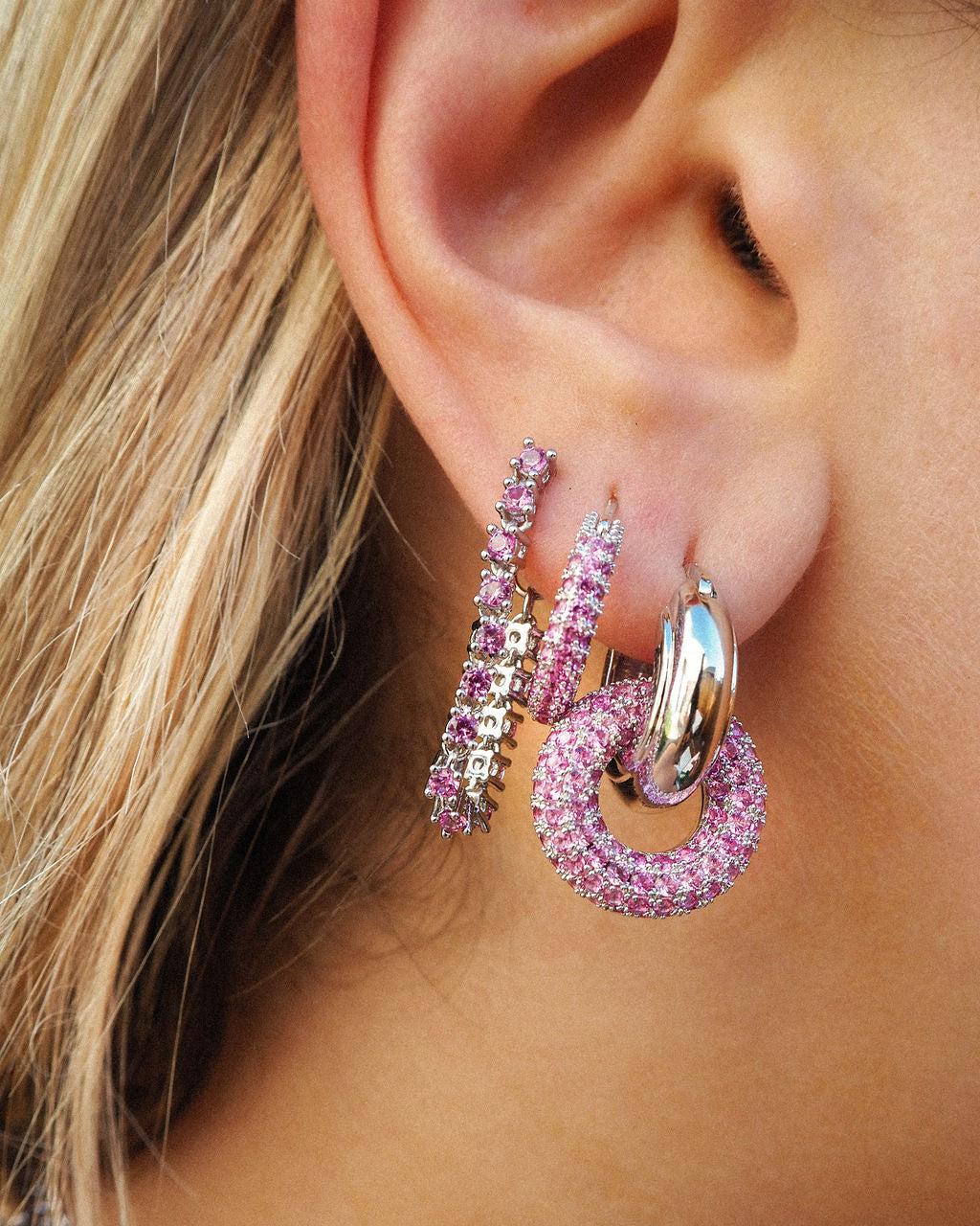 Pave Amalfi Huggies- Pink-Gold