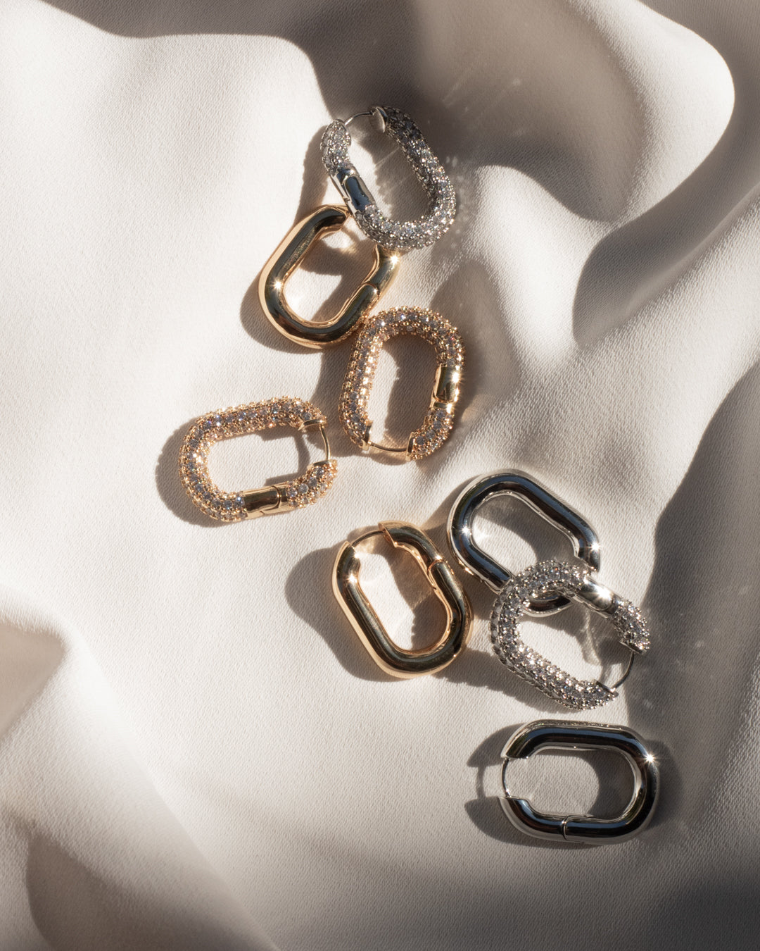 XL Pave Chain Link Hoops- Silver