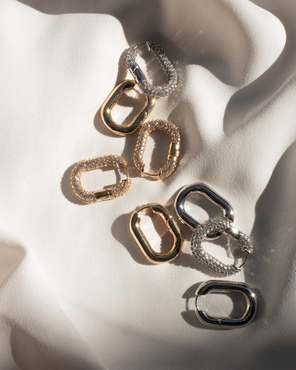 XL Pave Chain Link Hoops- Silver