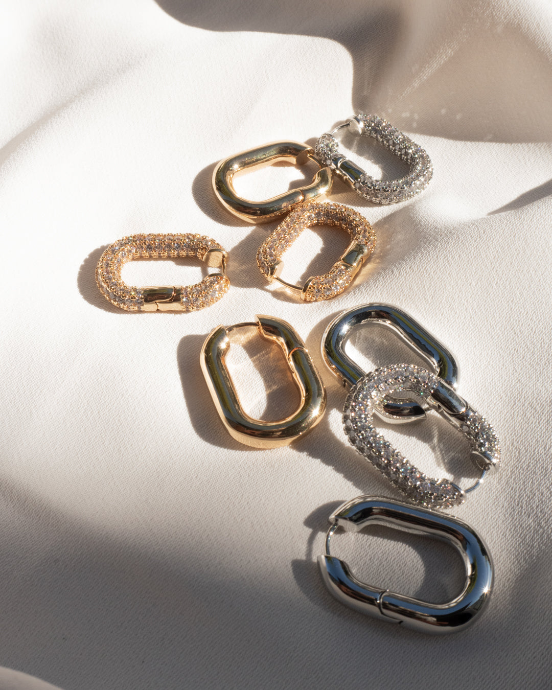XL Pave Chain Link Hoops- Silver