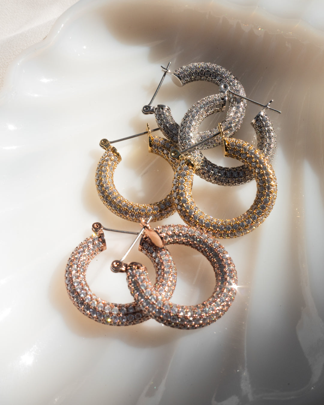 Pave Baby Amalfi Hoops- Gold (Ships Late March)