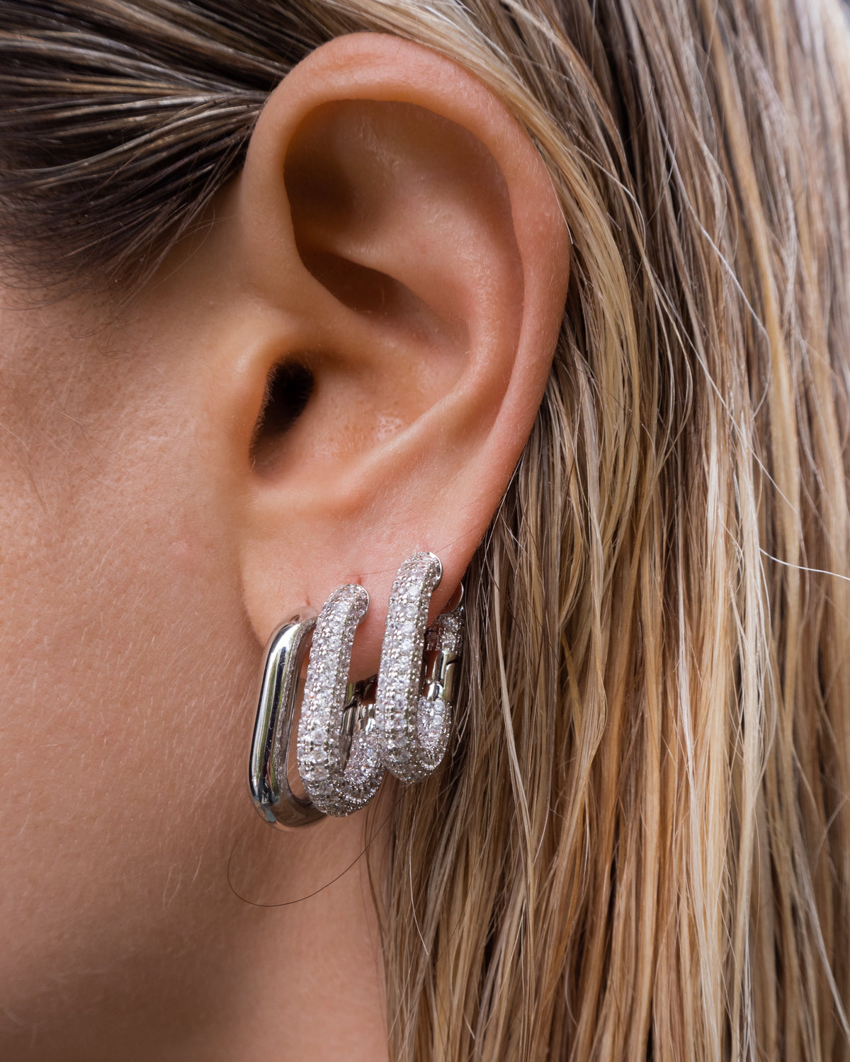 XL Pave Chain Link Hoops- Silver