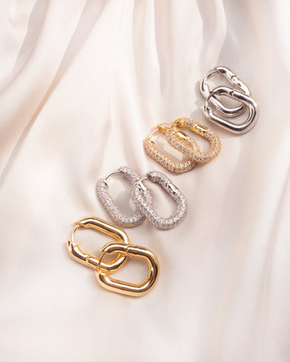 XL Pave Chain Link Hoops- Silver