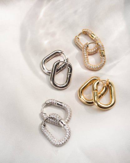 XL Pave Chain Link Hoops- Silver